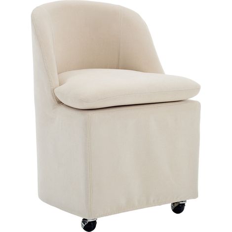 Set 2 sedie imbottite da pranzo in chenille con ruote girevoli 360° beige MODENUIT (1/5)