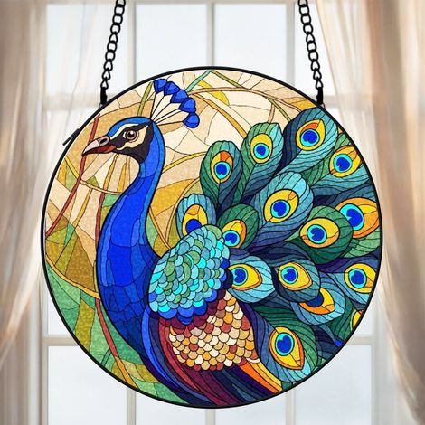 Attrape-soleil vitrail hibou 20 cm décoration suspendue fenêtre animal lumineux cadeau Noël (1/5)
