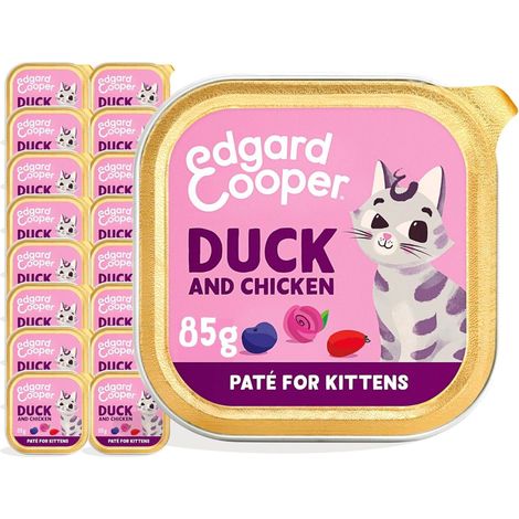 Edgard & Cooper Paté Senza Cereali per Gatti Ingredienti Naturali, Deliziosa Carne Fresca e 0% Zuccheri Aggiunti - 85g (Confezione da 16) (Gattini Anatra/Pollo) (1/5)