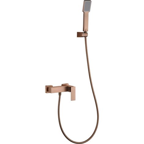 IMEX Set doccia serie PISA con corpo in ottone flessibile metallico 180 cm supporto ABS doccetta quadrata cartuccia ceramica Ø35 mm finitura PVD oro rosa spazzolato – Imex-BDP048-5ORC