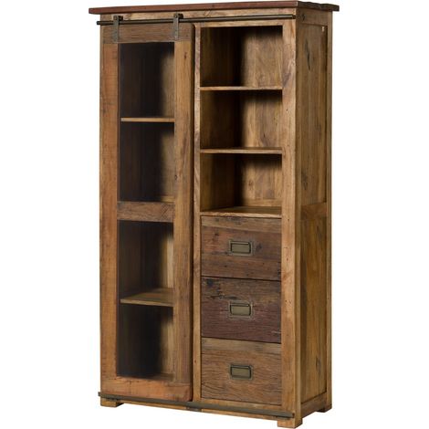 Vitrine Mango / Altholz natur lackiert 100x45x175 cm montiert RAILWAY LIMITED 125 (1/4)