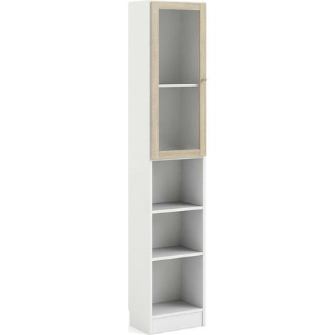 Dmora - Bücherregal Alberte, Büroregal, Mobiler Buchhalter, Bücherbrett, 41x28 h203 cm, Weiß und Eiche (1/5)