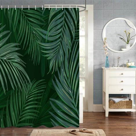 140x180cm Tropical Plante Rideau De Douche Tropical Jungle Luxuriant Feuilles De Palmier Rideau De Douche pour Salle De Bain Tissu Polyester Imperméable Ensemble avec Crochets (1/4)