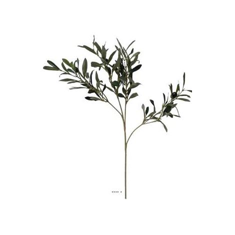 Branche d'olivier artificielle, 4 ramures, H 50 cm 6 olives factices