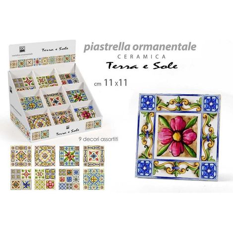 Kaela - Piastrella Ornamentale Ceramica 11x11 Cm Terra E Sole 9 Decori Assortiti 825637 -