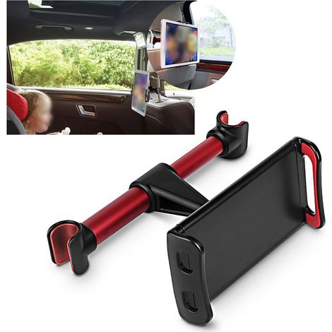 Support téléphone et tablette pour appuie-tête voiture, rotatif 360°, fixation arrière, rouge (1/5)