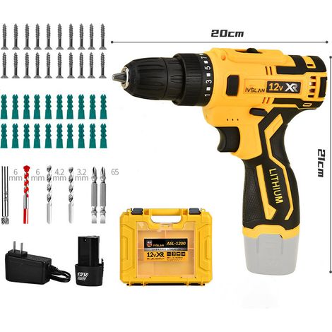Perceuse Electrique Sans Fil 12V Puissante Légère Perceuse Visseuse à Percussion Avec Batterie Chargeur Idéal Pour Travaux Rénovation (1/4)