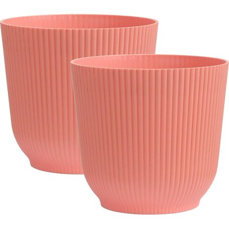 Lot de 2 pots de fleurs en plastique pour intérieur et extérieur pour jardin et maison - Pots de fleurs en résine trempé (rose, 18 cm) (1/5)