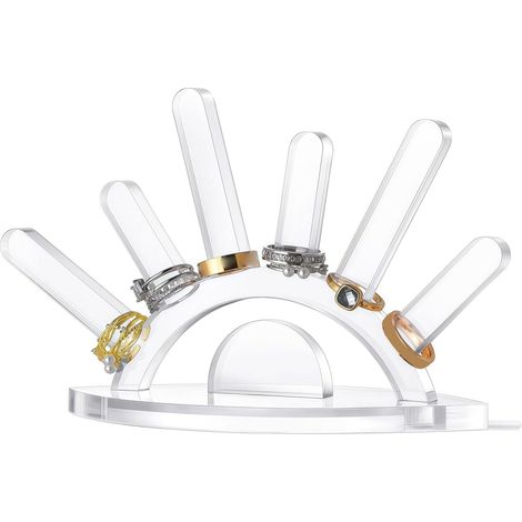 Support de Bague en Acrylique Transparent, 6 tiges, présentoir de bagues Transparent, Organisateur de bagues de Bijoux, Organisateur pour Chambre de Femmes et de Filles (1/5)