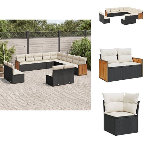Salon de jardin avec coussins 13 pcs noir résine tressée - Salon De Jardin - Meuble De Jardin - Salon Extérieur - Ensemble De Canapés - Canapé D'angle (1/5)