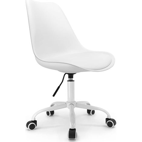Chaise de Bureau Scandinave Blanc à roulettes et Hauteur Réglable et Pied métal laqué Blanc (1/5)