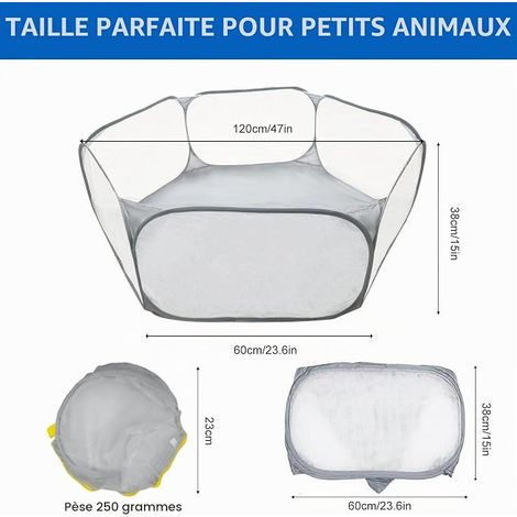 Small Animal Exercise Fence, Folding Tent Cage Portable Hamster Run Exercise Pen Breathable Transparent Guinea Pig Guinea Pig Hamster Chinchilla Puppy (1/2)