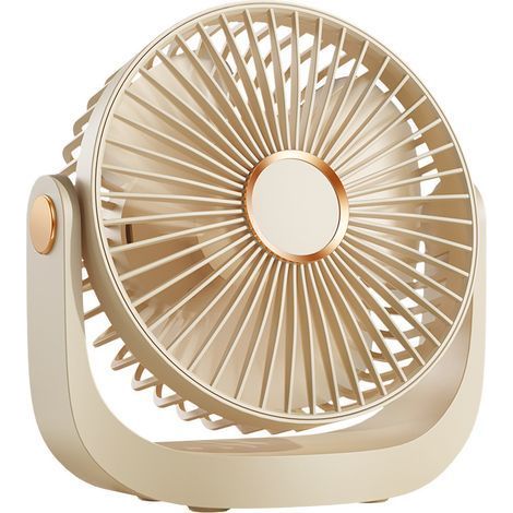 Tischventilator mit Nachtlicht, tragbarer, leiser Ventilator mit USB-Akku, 360°-Drehung, 5 Geschwindigkeitsstufen, Beige (1/5)