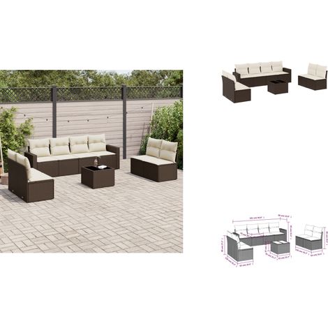 9-tlg. Garten-Sofagarnitur mit Kissen Braun Poly Rattan - Garten Sofagarnitur - Garten Sofagarnituren - Outdoor Sofagarnitur - Sofagarnitur Terrasse (1/3)