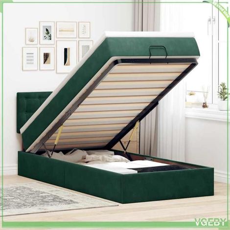 Lit ottoman avec matelas - Modèle 3312731 - Velours vert foncé - 80 x 200 cm - Rangement hydraulique et LED intégrée (1/5)