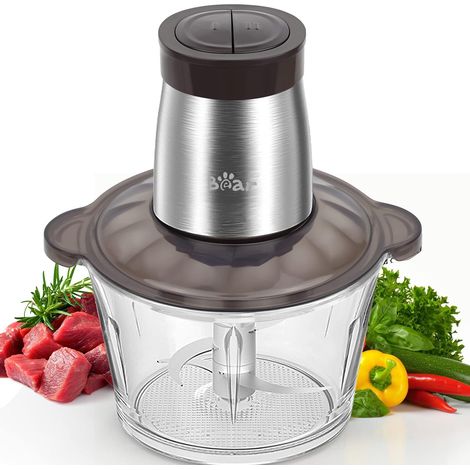 2L Hachoir Électrique Mini, Fonction Pulse D'Une Seule Main, 2600r/Min, 2 Vitesses, Hachoir Avec 4 Lames En Acier Inoxydable, Récipient En Verre Pour Viande, Aliments Pour Bébés, Légumes (1/5)