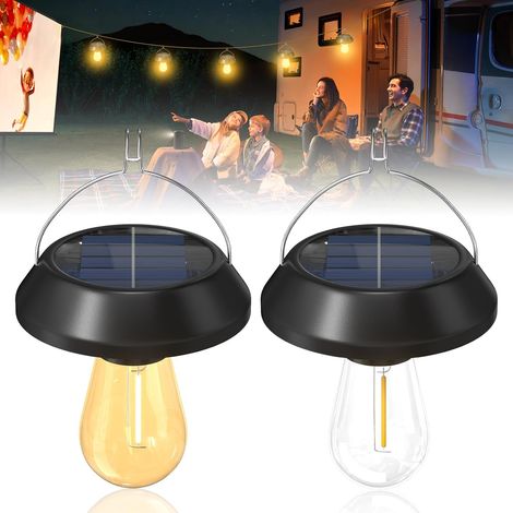 Lot de 2 Lampes Solaires Suspendues Extérieures, Éclairage LED Blanc Chaud Étanche IP44, Suspension Décorative pour Jardin, Terrasse, Cour et Arbre (1/5)