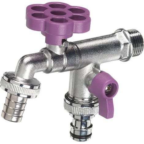 Rubinetto a Sfera Doppio per Fontana da Giardino con Fiore e Leva Colorate Belfer RUB/030 Viola (1/2)