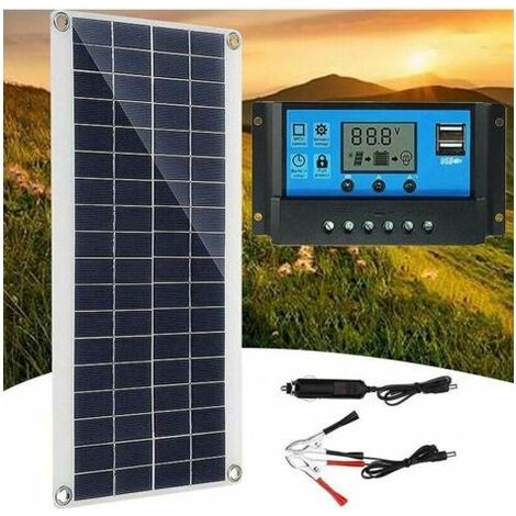 Panneau solaire de 300 W, 12 V, avec kit de chargeur de contrôleur de charge solaire 60 A, idéal pour le camping-car, le yacht, les activités en plein air et l'éclairage de jardin.-Autres (1/4)