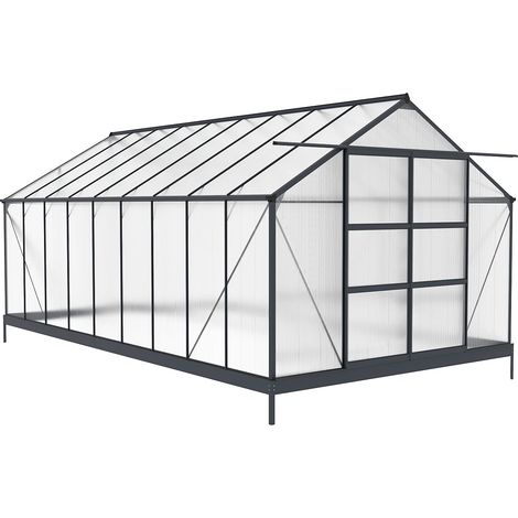 Serre de Jardin en polycarbonate de 16,9 m² avec embase - Anthracite - IXORA