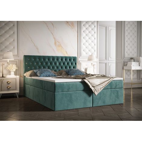 Lit Boxspring - Turquoise - 180x200 Cm - Matelas À Ressorts Bonnell - Lit Double - Design Moderne (1/4)