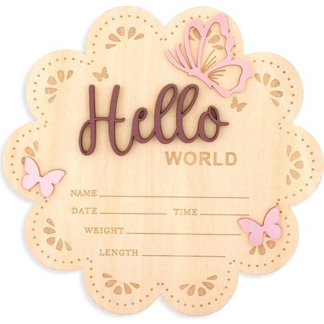 Pancarte Annonce Nouveau-Né, 15,5cm Panneau Bois Hello World Plaques Bienvenue Nouveau Bébé Plaques Prénom Naissance pour Nouveau-Né Accessoires Photos Hôpital Chambre Bébé (Marron) (1/5)