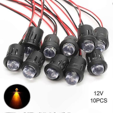 Lot de 10 ampoules LED haute luminosité 12V, 10 mm, pré-câblées avec lentille transparente et câble de 20 cm pour tous vos projets d'éclairage (1/5)