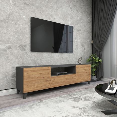 Mueble de TV Torsby con 3 puertas aglomerado 140x30x46cm antracita / roble [en.casa] (1/5)