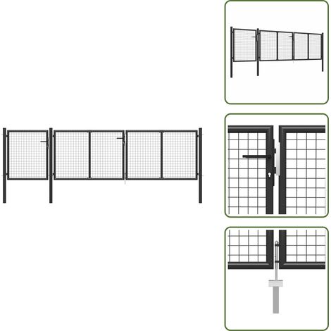 Puerta de jardín antracita - vidaXL Puerta de jardín de acero 400 x 100 cm antracita - Puerta de jardín resistente