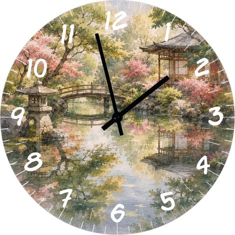 Horloge Murale Verre Jardin Japonais Aquarelle 29 cm (1/2)