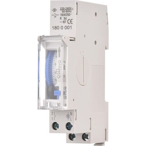 Minuterie mécanique, 24 heures CA 220-240 V, intervalle de 15 minutes, 96 cycles marche/arrêt, minuterie électronique programmable, interrupteur à relais monté sur rail DIN. (1/5)