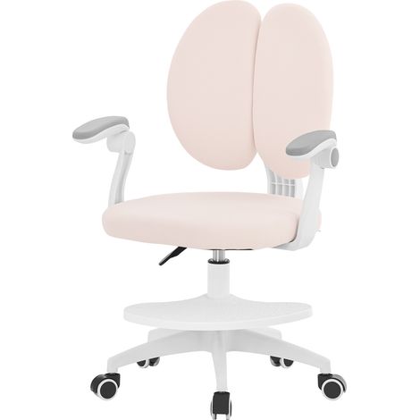 ML-Design Sedia Ergonomica per Bambini, Altezza Regolabile 95-107cm, Beige, Sedia Scrivania Girevole 360° con Poggiapiedi Regolabile, Doppio Schienale e Braccioli Ribaltabili, Poltrona per Cameretta