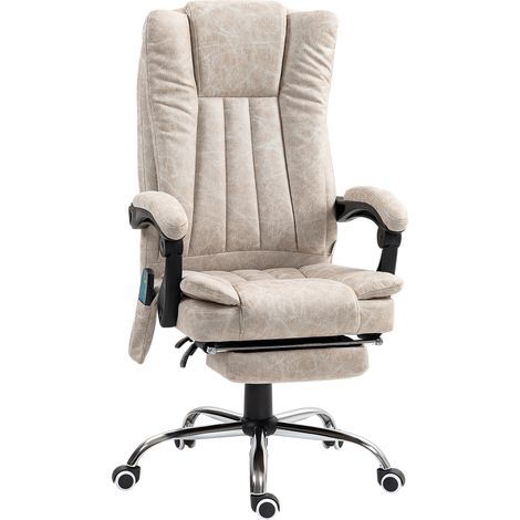 Fauteuil ergonomique massant chauffant à hauteur réglable, dossier inclinable, repose-pieds, télécommande, beige crème (1/5)