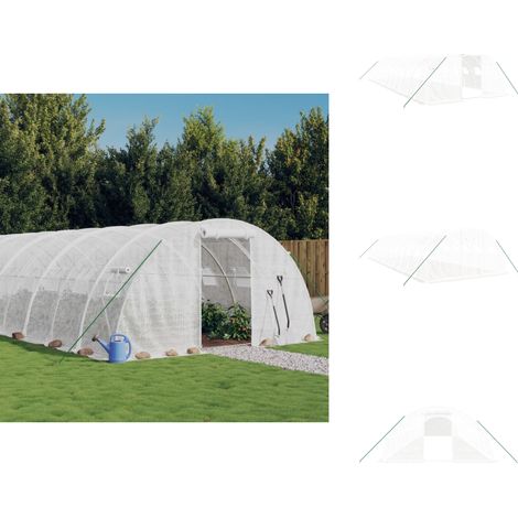 Serre avec cadre en acier blanc 48 m² 12x4x2 m - Serre De Jardin - Abri Jardin - Tunnel De Jardin - Polycarbonate - Aluminium (1/5)