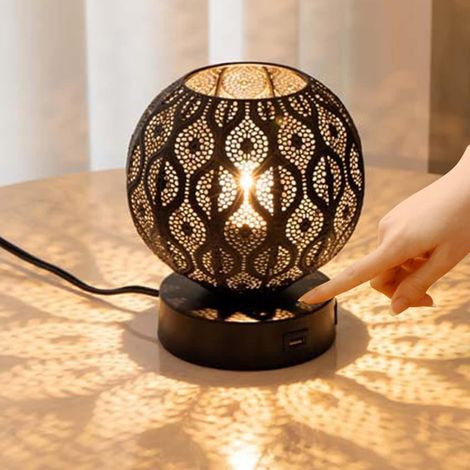 Lampe de Chevet Design avec USB, Creux et Dimming - Abat-Jour Moderne Tactile, Éclairage d'Ambiance pour Chambre (Version Filaire) (1/5)