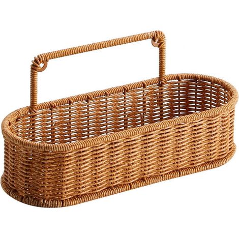 Panier De Rangement Pour Douche - En Rotin Synthétique Et Métal - Fixation Murale Autocollante - Pour Salle De Bain Cuisine Chambre - 31,5 X 14 X 12 Cm - 1 Pièce (1/5)