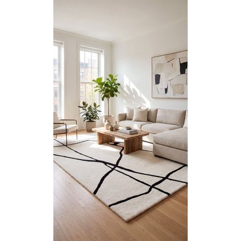 Tapis design Avant Arte - Designertapis - 180x120cm, Rectangular - 100% Laine vierge - Tufté main - Noir et blanc (1/5)