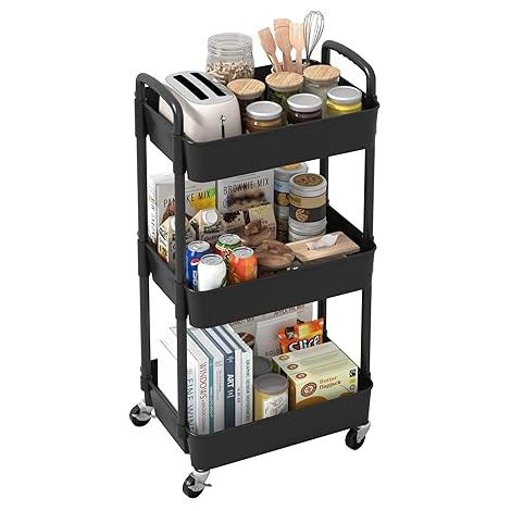 Chariot Roulant en Plastique 3 Couches, Chariot de Rangement Multifonctionnel, Bureau, Salon, Cuisine, boîte de Rangement Mobile avec Roues, 39x29x76cm, Noir (1/5)