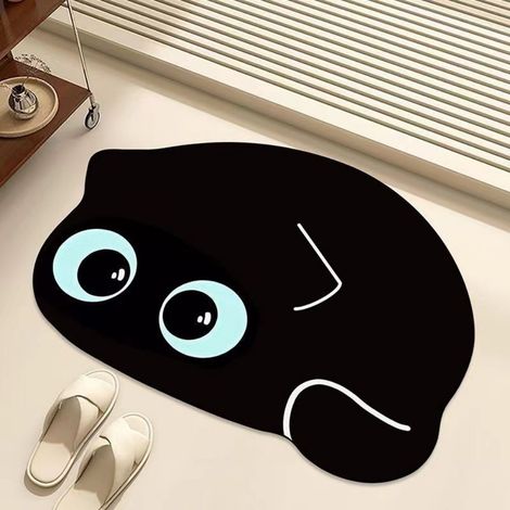Ede Terre de diatomées Lazy Cat-4 4060cm Tapis de salle de bain absorbant à motif chat de dessin animé, en terre de diatomées douce, antidérapant et à séchage rapide, pour les toilettes et l'entrée de (1/5)