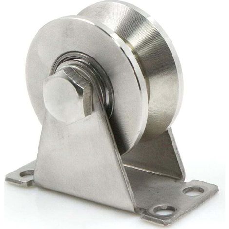 Ruote in acciaio con scanalatura a V, puleggia di sollevamento, pulegge per funi in acciaio, puleggia in acciaio inox, ruota con scanalatura a V, diametro puleggia 48 mm, capacità di carico 150 kg -Cr