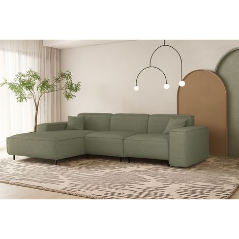 Ecksofa Designersofa GLORIA in Stoff Artico Grün Ottomane Links