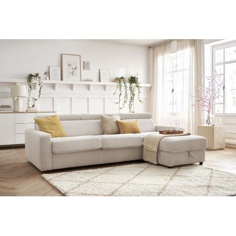 Bobochic – Canapé d'angle réversible convertible 4 places – Velours côtelé – Système convertible express – Coffre de rangement – Dimensions 140x190 cm (1/5)