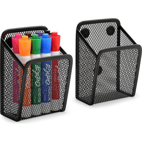Lot de 2 porte-stylos magnétiques - Organisateur de casier, support magnétique puissant pour réfrigérateur, accessoires de casier pour le travail, noir