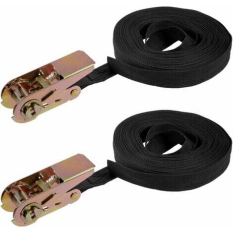 2 PCS Sangle arrimage cliquet Sangles Cargo 10mx25mm 600kg Charge Travail, Sangle d'Arrimage avec Tendeur, Sangle de Serrage en Polyester, pour Moto, Cargaison, Remorque, Camions, Bagages (Noir)