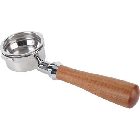 Porte-filtre à café sans fond, amovible et lavable, en acier inoxydable, avec poignée ergonomique en bois, type D (1/5)