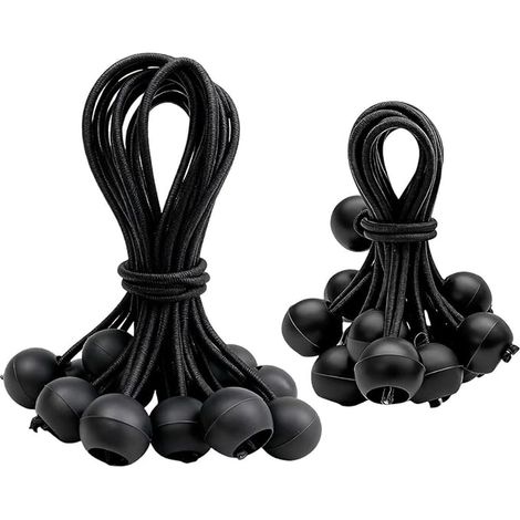 Elastic Bungee Cord with Ball, Bungee Ball, Elastic Sandow for Camping Tents, Tarpaulins, Banners, Household Items, 15 x 10 cm + 15 x 15 cm (1/4)