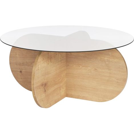 Table basse ronde effet Chêne clair et verre fumé Ø75 cm - Eolia (1/5)