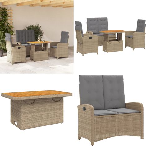 Ensemble à manger de jardin coussins 4 pcs beige résine tressée - Chaise de jardin - Banc de jardin (1/5)