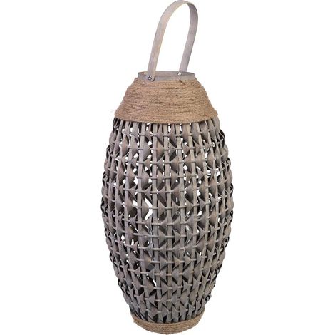 Farol bambú y madera con recipiente de cristal para vela D29x55h cm (1/5)