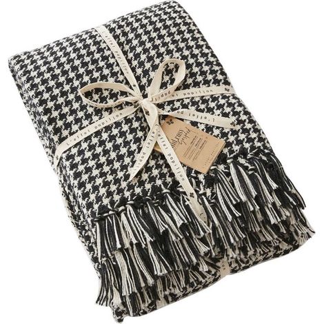CHARLES - Couvre-lit à Franges 100% Recyclé Tissage Vichy Noir et Blanc 240x260cm (1/3)